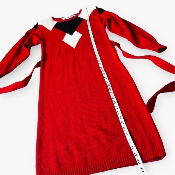 Vintage 80s Red Knit Sweater Dress Geometric Colorblock Mod XS - Picture 13 of 13